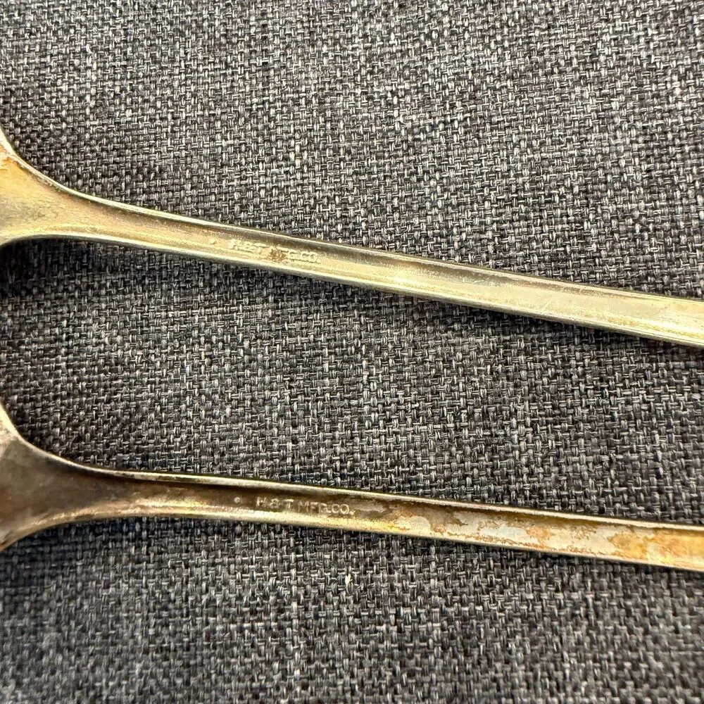 Vtg 2x H&T Mfg Co. Silver Plate 1940 Condiment Serving Spoon Ladle Meadow Flower